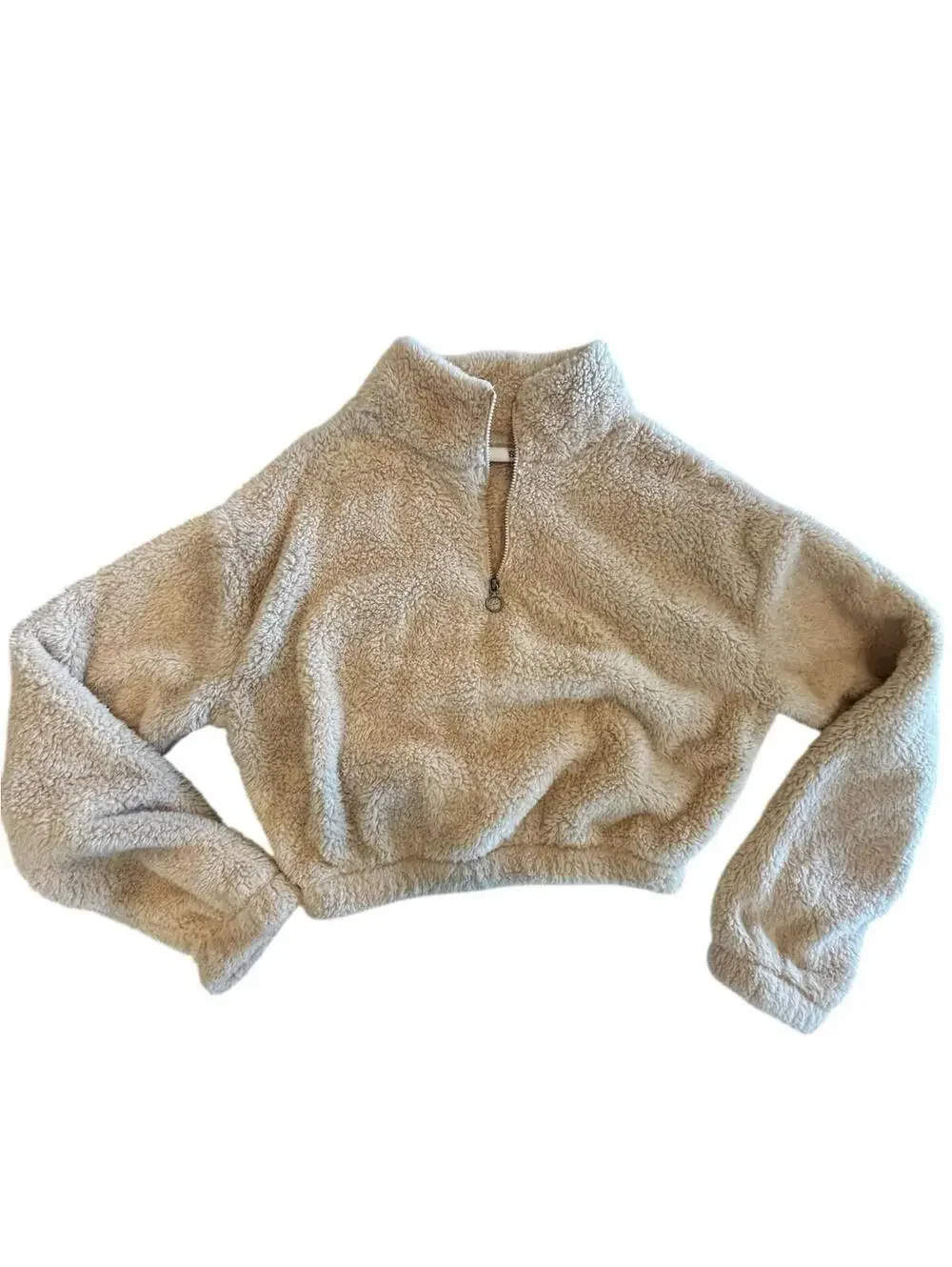 SO Teddy Jacket Women's Beige Fluffy Soft Short Cropped  Size XS Sherpa